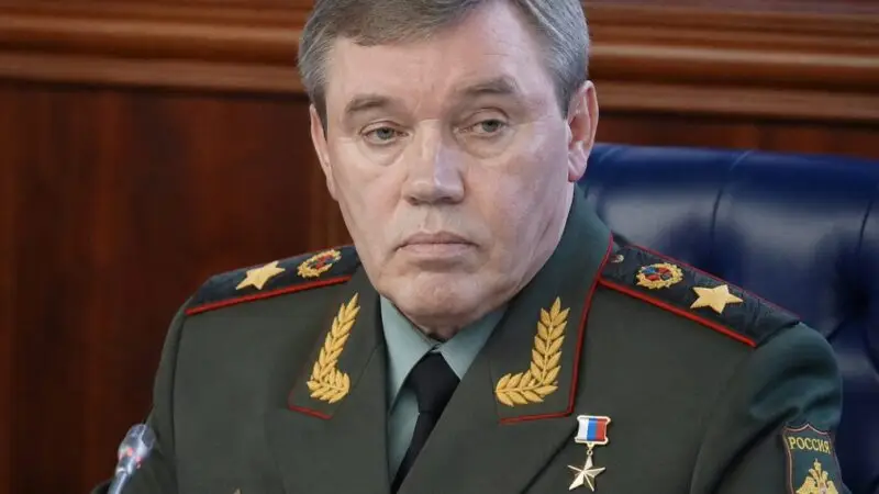 Valery Gerasimov, Chief of the General Staff of the Russian Armed Forces, during a military event as debate grows over Russia's national air defense strategy.