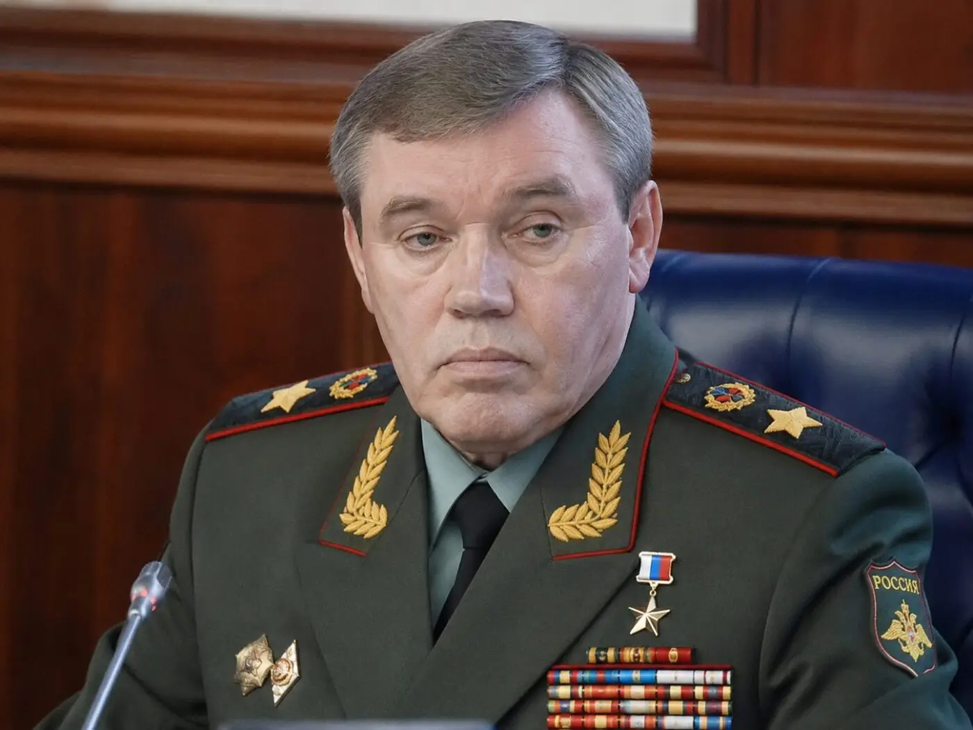 Valery Gerasimov, Chief of the General Staff of the Russian Armed Forces, during a military event as debate grows over Russia's national air defense strategy.